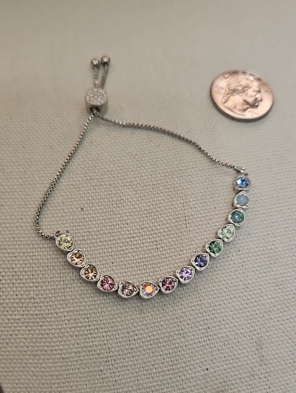 Sterling-Tone Rainbow Crystal Adjustable Bracelet - Multicolor